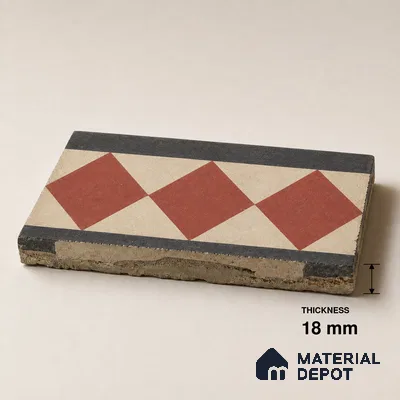 Athangudi Handmade Border Tile TL 10873 F Vermilion Diamond Lattice 10 x 5 inch Concrete Pearl Finish - 18 mm | Suitable for Decorative Floor Borders in Living Room, Bedroom, Dining Area & Foyer
