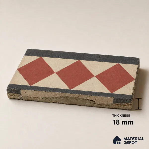 Athangudi Handmade Border Tile TL 10873 F Vermilion Diamond Lattice 10 x 5 inch Concrete Pearl Finish - 18 mm | Suitable for Decorative Floor Borders in Living Room, Bedroom, Dining Area & Foyer