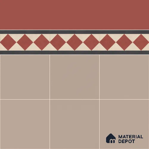 Athangudi Handmade Border Tile TL 10873 F Vermilion Diamond Lattice 10 x 5 inch Concrete Pearl Finish - 18 mm | Suitable for Decorative Floor Borders in Living Room, Bedroom, Dining Area & Foyer