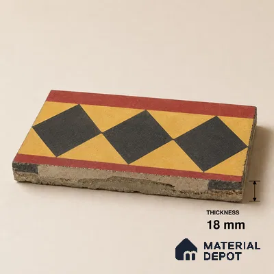 Athangudi Handmade Border Tile TL 10873 H Burgundy Heritage Lattice 10 x 5 inch Concrete Pearl Finish - 18 mm | Suitable for Decorative Floor Borders in Living Room, Bedroom, Dining Area & Foyer