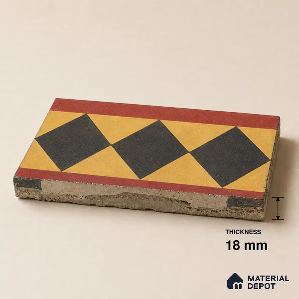 Athangudi Handmade Border Tile TL 10873 H Burgundy Heritage Lattice 10 x 5 inch Concrete Pearl Finish - 18 mm | Suitable for Decorative Floor Borders in Living Room, Bedroom, Dining Area & Foyer