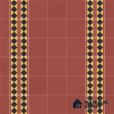 Athangudi Handmade Border Tile TL 10873 H Burgundy Heritage Lattice 10 x 5 inch Concrete Pearl Finish - 18 mm | Suitable for Decorative Floor Borders in Living Room, Bedroom, Dining Area & Foyer