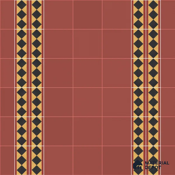 Athangudi Handmade Border Tile TL 10873 H Burgundy Heritage Lattice 10 x 5 inch Concrete Pearl Finish - 18 mm | Suitable for Decorative Floor Borders in Living Room, Bedroom, Dining Area & Foyer