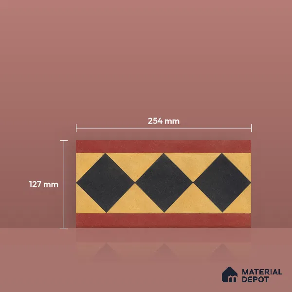 Athangudi Handmade Border Tile TL 10873 H Burgundy Heritage Lattice 10 x 5 inch Concrete Pearl Finish - 18 mm | Suitable for Decorative Floor Borders in Living Room, Bedroom, Dining Area & Foyer