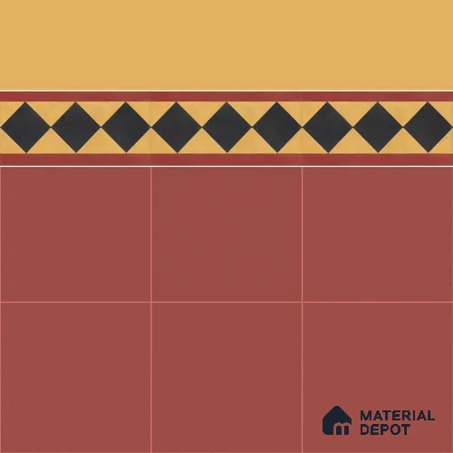 Athangudi Handmade Border Tile TL 10873 H Burgundy Heritage Lattice 10 x 5 inch Concrete Pearl Finish - 18 mm | Suitable for Decorative Floor Borders in Living Room, Bedroom, Dining Area & Foyer