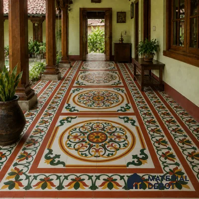 Athangudi Handmade Center Tile TL 10882 Royal Rangoli Inlay 10 x 10 inch Concrete Pearl Finish - 18 mm | Suitable for Indoor Flooring in Living Room, Bedroom, Dining Area & Foyer