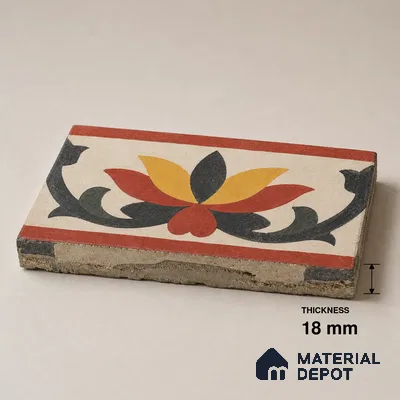 Athangudi Handmade Border Tile TL 10882 C Royal Rangoli Inlay 10 x 10 inch Concrete Pearl Finish - 18 mm | Suitable for Decorative Floor Borders in Living Room, Bedroom, Dining Area & Foyer