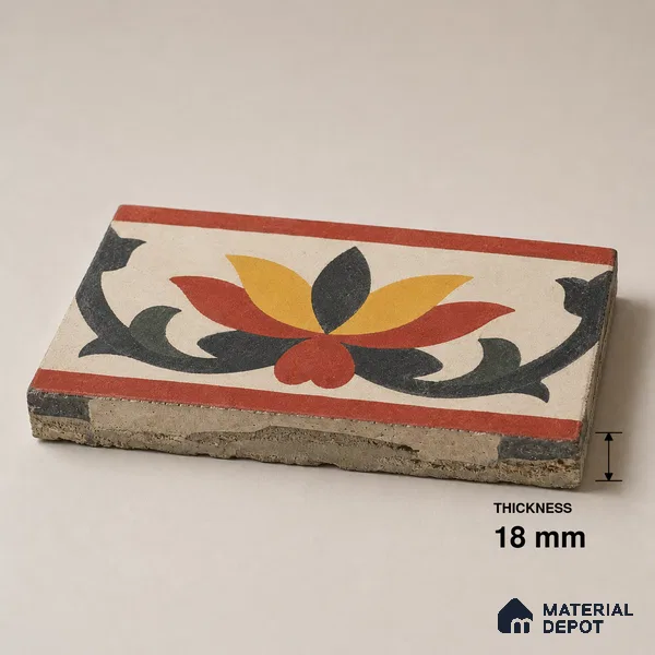 Athangudi Handmade Border Tile TL 10882 C Royal Rangoli Inlay 10 x 10 inch Concrete Pearl Finish - 18 mm | Suitable for Decorative Floor Borders in Living Room, Bedroom, Dining Area & Foyer