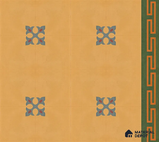 Athangudi Handmade Center Tile TL 10878 Ochre Heritage Knot 10 x 10 inch Concrete Pearl Finish - 18 mm | Suitable for Indoor Flooring in Living Room, Bedroom, Dining Area & Foyer