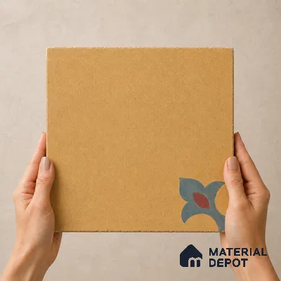 Athangudi Handmade Center Tile TL 10878 Ochre Heritage Knot 10 x 10 inch Concrete Pearl Finish - 18 mm | Suitable for Indoor Flooring in Living Room, Bedroom, Dining Area & Foyer