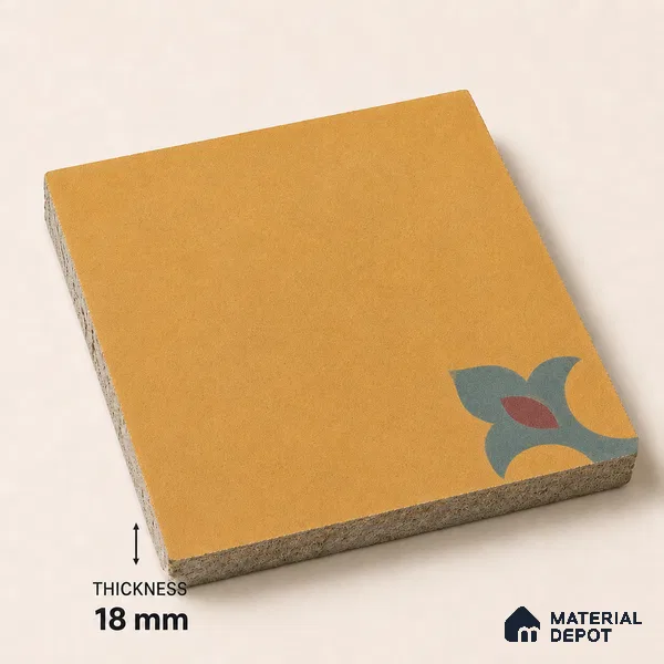 Athangudi Handmade Center Tile TL 10878 Ochre Heritage Knot 10 x 10 inch Concrete Pearl Finish - 18 mm | Suitable for Indoor Flooring in Living Room, Bedroom, Dining Area & Foyer