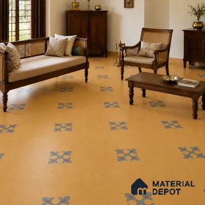 Athangudi Handmade Center Tile TL 10878 Ochre Heritage Knot 10 x 10 inch Concrete Pearl Finish - 18 mm | Suitable for Indoor Flooring in Living Room, Bedroom, Dining Area & Foyer