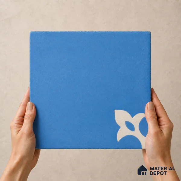 Athangudi Handmade Center Tile TL 10878 B Indigo Heritage Knot 10 x 10 inch Concrete Pearl Finish - 18 mm | Suitable for Indoor Flooring in Living Room, Bedroom, Dining Area & Foyer