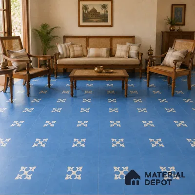 Athangudi Handmade Center Tile TL 10878 B Indigo Heritage Knot 10 x 10 inch Concrete Pearl Finish - 18 mm | Suitable for Indoor Flooring in Living Room, Bedroom, Dining Area & Foyer