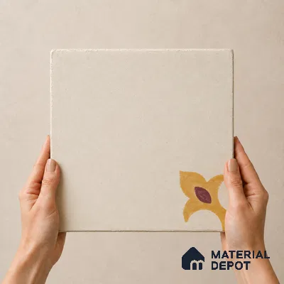Athangudi Handmade Center Tile TL 10878 C Ivory Gold Knot 10 x 10 inch Concrete Pearl Finish - 18 mm | Suitable for Indoor Flooring in Living Room, Bedroom, Dining Area & Foyer