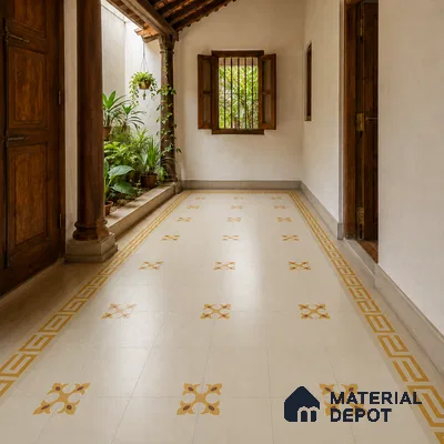 Athangudi Handmade Center Tile TL 10878 C Ivory Gold Knot 10 x 10 inch Concrete Pearl Finish - 18 mm | Suitable for Indoor Flooring in Living Room, Bedroom, Dining Area & Foyer