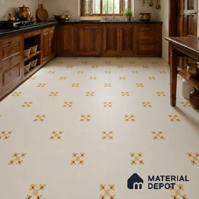 Athangudi Handmade Center Tile TL 10878 C Ivory Gold Knot 10 x 10 inch Concrete Pearl Finish - 18 mm | Suitable for Indoor Flooring in Living Room, Bedroom, Dining Area & Foyer