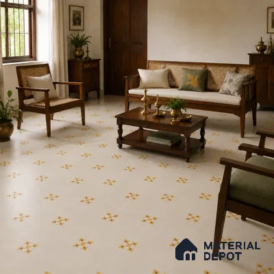 Athangudi Handmade Center Tile TL 10878 C Ivory Gold Knot 10 x 10 inch Concrete Pearl Finish - 18 mm | Suitable for Indoor Flooring in Living Room, Bedroom, Dining Area & Foyer
