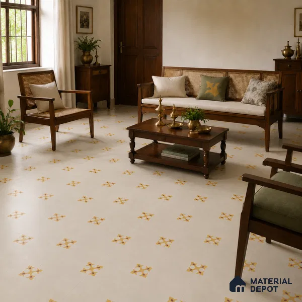 Athangudi Handmade Center Tile TL 10878 C Ivory Gold Knot 10 x 10 inch Concrete Pearl Finish - 18 mm | Suitable for Indoor Flooring in Living Room, Bedroom, Dining Area & Foyer