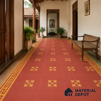 Athangudi Handmade Center Tile TL 10878 D Rust Gold Knot 10 x 10 inch Concrete Pearl Finish - 18 mm | Suitable for Indoor Flooring in Living Room, Bedroom, Dining Area & Foyer