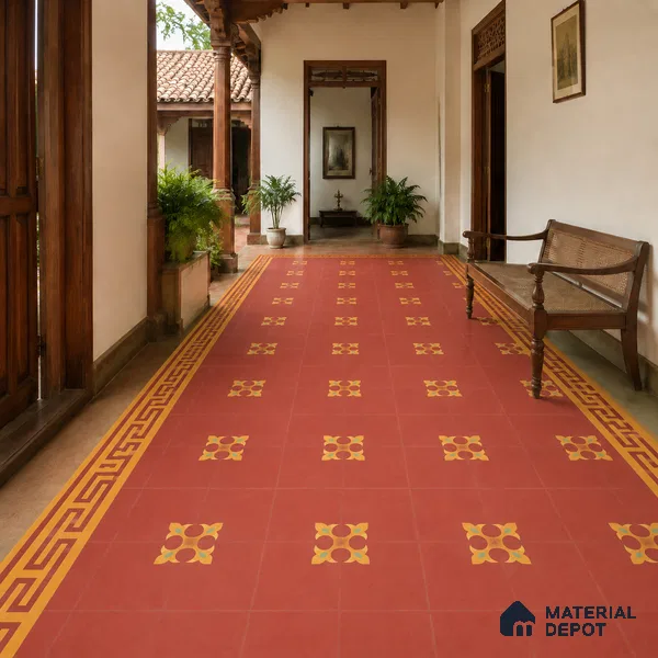 Athangudi Handmade Center Tile TL 10878 D Rust Gold Knot 10 x 10 inch Concrete Pearl Finish - 18 mm | Suitable for Indoor Flooring in Living Room, Bedroom, Dining Area & Foyer