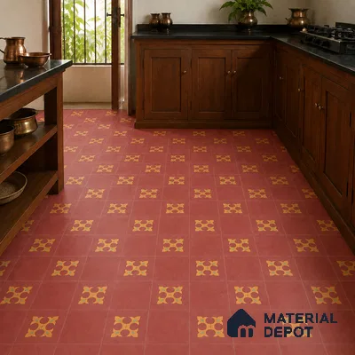 Athangudi Handmade Center Tile TL 10878 D Rust Gold Knot 10 x 10 inch Concrete Pearl Finish - 18 mm | Suitable for Indoor Flooring in Living Room, Bedroom, Dining Area & Foyer