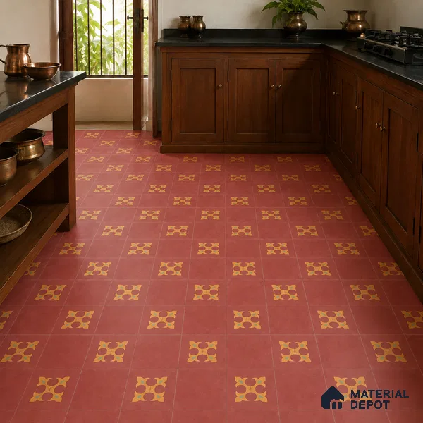 Athangudi Handmade Center Tile TL 10878 D Rust Gold Knot 10 x 10 inch Concrete Pearl Finish - 18 mm | Suitable for Indoor Flooring in Living Room, Bedroom, Dining Area & Foyer