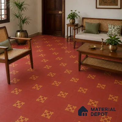 Athangudi Handmade Center Tile TL 10878 D Rust Gold Knot 10 x 10 inch Concrete Pearl Finish - 18 mm | Suitable for Indoor Flooring in Living Room, Bedroom, Dining Area & Foyer