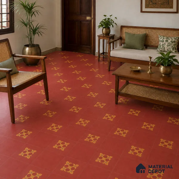 Athangudi Handmade Center Tile TL 10878 D Rust Gold Knot 10 x 10 inch Concrete Pearl Finish - 18 mm | Suitable for Indoor Flooring in Living Room, Bedroom, Dining Area & Foyer