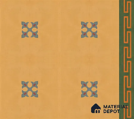 Athangudi Handmade Border Tile TL 10878 E Ochre Heritage Knot 10 x 5 inch Concrete Pearl Finish - 18 mm | Suitable for Decorative Floor Borders in Living Room, Bedroom, Dining Area & Foyer