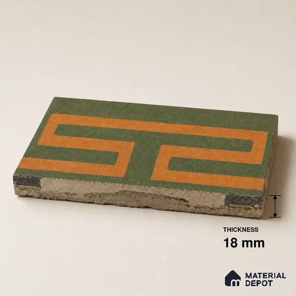 Athangudi Handmade Border Tile TL 10877 H Ochre Slate Sun 10 x 5 inch Concrete Pearl Finish - 18 mm | Suitable for Decorative Floor Borders in Living Room, Bedroom, Dining Area & Foyer