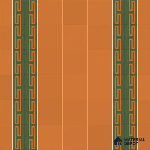 Athangudi Handmade Border Tile TL 10878 E Ochre Heritage Knot 10 x 5 inch Concrete Pearl Finish - 18 mm | Suitable for Decorative Floor Borders in Living Room, Bedroom, Dining Area & Foyer