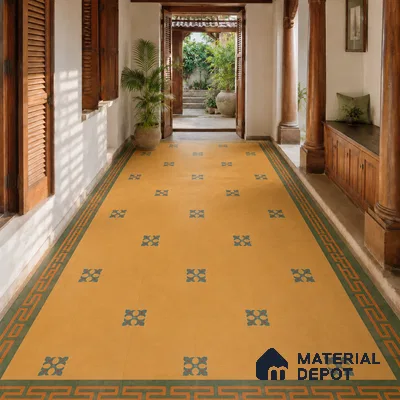 Athangudi Handmade Border Tile TL 10878 E Ochre Heritage Knot 10 x 5 inch Concrete Pearl Finish - 18 mm | Suitable for Decorative Floor Borders in Living Room, Bedroom, Dining Area & Foyer