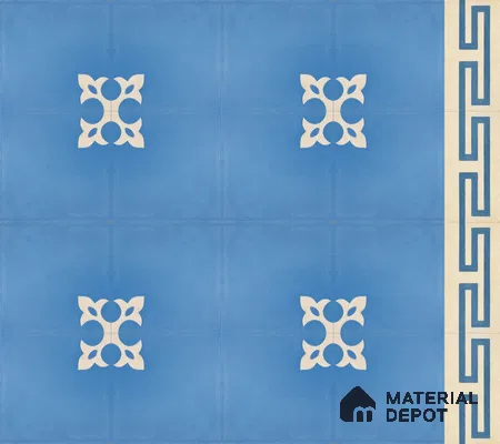 Athangudi Handmade Border Tile TL 10878 F Indigo Heritage Knot 10 x 5 inch Concrete Pearl Finish - 18 mm | Suitable for Decorative Floor Borders in Living Room, Bedroom, Dining Area & Foyer