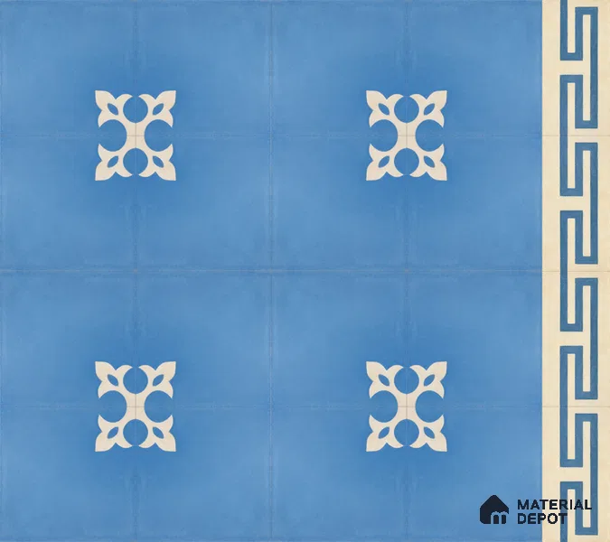 Athangudi Handmade Border Tile TL 10878 F Indigo Heritage Knot 10 x 5 inch Concrete Pearl Finish - 18 mm | Suitable for Decorative Floor Borders in Living Room, Bedroom, Dining Area & Foyer