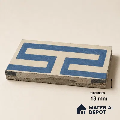 Athangudi Handmade Border Tile TL 10878 F Indigo Heritage Knot 10 x 5 inch Concrete Pearl Finish - 18 mm | Suitable for Decorative Floor Borders in Living Room, Bedroom, Dining Area & Foyer