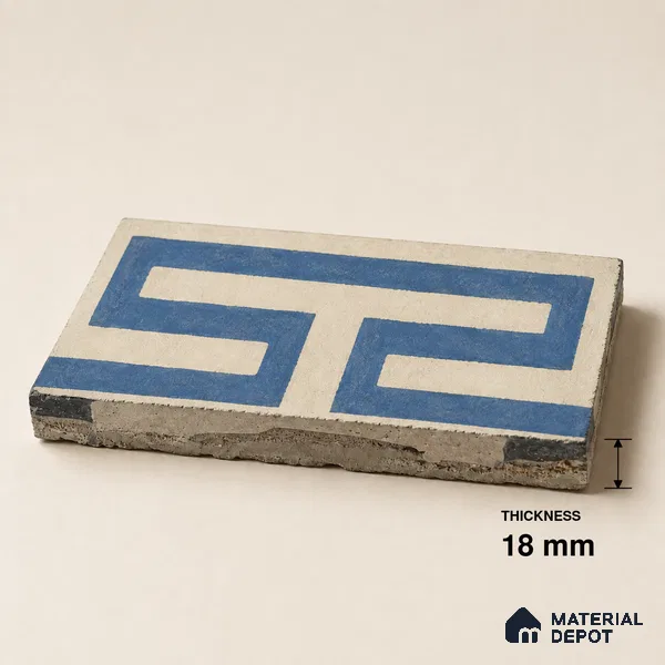 Athangudi Handmade Border Tile TL 10878 F Indigo Heritage Knot 10 x 5 inch Concrete Pearl Finish - 18 mm | Suitable for Decorative Floor Borders in Living Room, Bedroom, Dining Area & Foyer