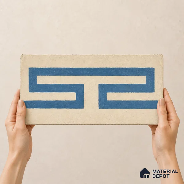 Athangudi Handmade Border Tile TL 10878 F Indigo Heritage Knot 10 x 5 inch Concrete Pearl Finish - 18 mm | Suitable for Decorative Floor Borders in Living Room, Bedroom, Dining Area & Foyer