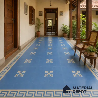Athangudi Handmade Border Tile TL 10878 F Indigo Heritage Knot 10 x 5 inch Concrete Pearl Finish - 18 mm | Suitable for Decorative Floor Borders in Living Room, Bedroom, Dining Area & Foyer