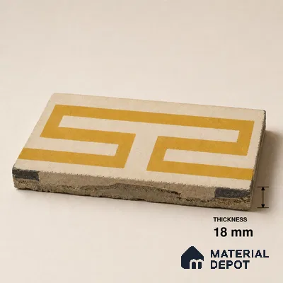 Athangudi Handmade Border Tile TL 10878 G Ivory Gold Knot 10 x 5 inch Concrete Pearl Finish - 18 mm | Suitable for Decorative Floor Borders in Living Room, Bedroom, Dining Area & Foyer