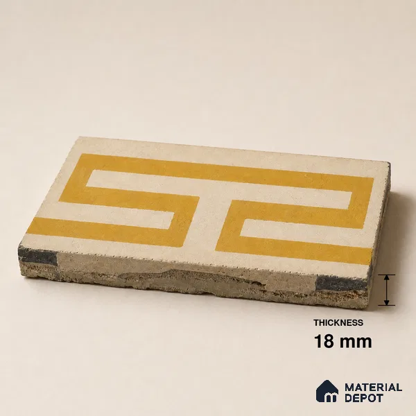 Athangudi Handmade Border Tile TL 10878 G Ivory Gold Knot 10 x 5 inch Concrete Pearl Finish - 18 mm | Suitable for Decorative Floor Borders in Living Room, Bedroom, Dining Area & Foyer