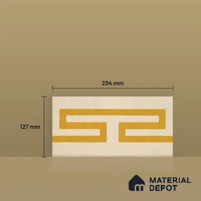 Athangudi Handmade Border Tile TL 10878 G Ivory Gold Knot 10 x 5 inch Concrete Pearl Finish - 18 mm | Suitable for Decorative Floor Borders in Living Room, Bedroom, Dining Area & Foyer
