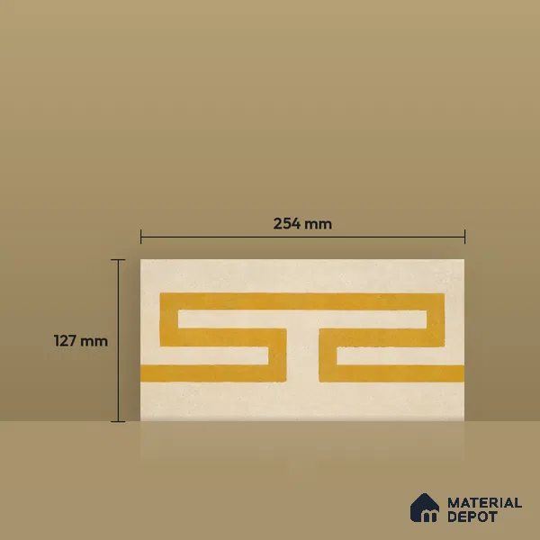Athangudi Handmade Border Tile TL 10878 G Ivory Gold Knot 10 x 5 inch Concrete Pearl Finish - 18 mm | Suitable for Decorative Floor Borders in Living Room, Bedroom, Dining Area & Foyer