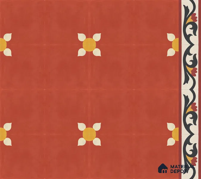 Athangudi Handmade Center Tile TL 10880 Coral Heritage Bloom 10 x 10 inch Concrete Pearl Finish - 18 mm | Suitable for Indoor Flooring in Living Room, Bedroom, Dining Area & Foyer