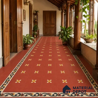 Athangudi Handmade Center Tile TL 10880 Coral Heritage Bloom 10 x 10 inch Concrete Pearl Finish - 18 mm | Suitable for Indoor Flooring in Living Room, Bedroom, Dining Area & Foyer