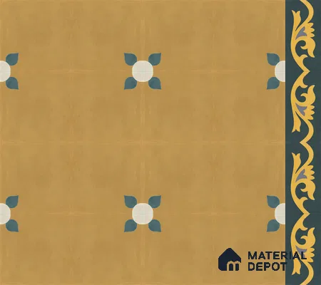 Athangudi Handmade Center Tile TL 10880 B Antique Ochre Bloom 10 x 10 inch Concrete Pearl Finish - 18 mm | Suitable for Indoor Flooring in Living Room, Bedroom, Dining Area & Foyer