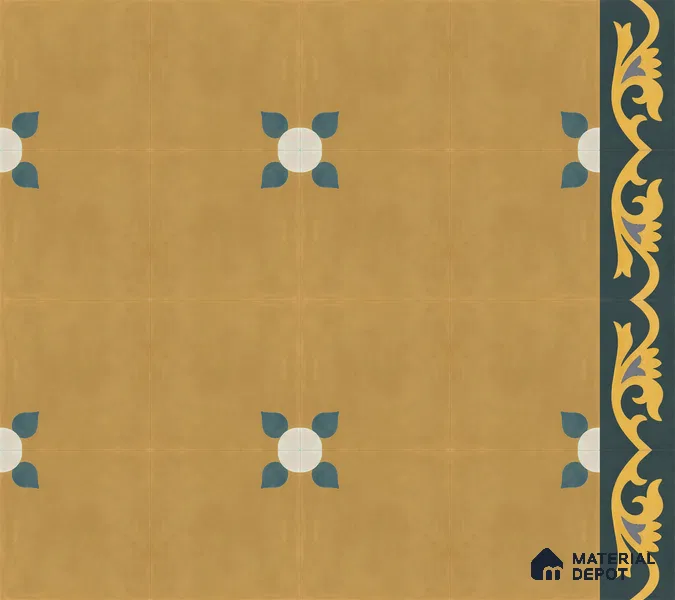 Athangudi Handmade Center Tile TL 10880 B Antique Ochre Bloom 10 x 10 inch Concrete Pearl Finish - 18 mm | Suitable for Indoor Flooring in Living Room, Bedroom, Dining Area & Foyer