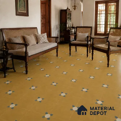 Athangudi Handmade Center Tile TL 10880 B Antique Ochre Bloom 10 x 10 inch Concrete Pearl Finish - 18 mm | Suitable for Indoor Flooring in Living Room, Bedroom, Dining Area & Foyer