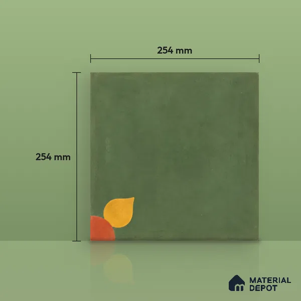 Athangudi Handmade Center Tile TL 10880 C Olive Marigold 10 x 10 inch Concrete Pearl Finish - 18 mm | Suitable for Indoor Flooring in Living Room, Bedroom, Dining Area & Foyer