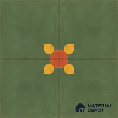 Athangudi Handmade Center Tile TL 10880 C Olive Marigold 10 x 10 inch Concrete Pearl Finish - 18 mm | Suitable for Indoor Flooring in Living Room, Bedroom, Dining Area & Foyer